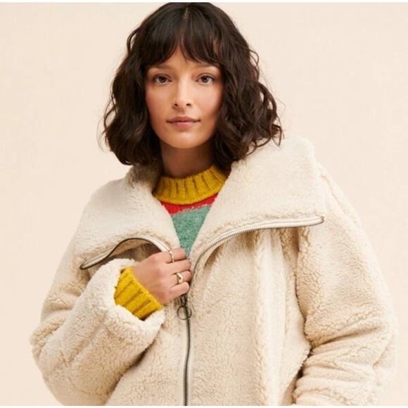 NWT Free People We The Free Raya Cozy Teddy Jacket Ivory Fleece XL - Picture 4 of 13